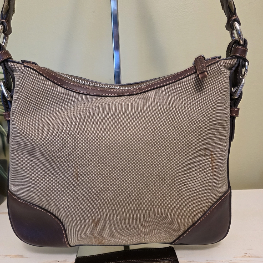Prada | Small Prada Logo Jacquard Tan Canvas Shoulder/Crossbody  Bag - Picture 5 of 15